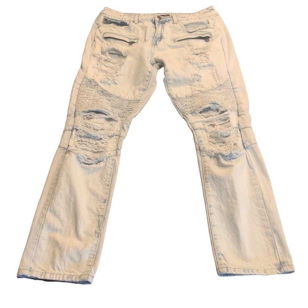 Black Premium Men’s Skinny Flex Distressed Moto Light Wash Jeans Size 34/30